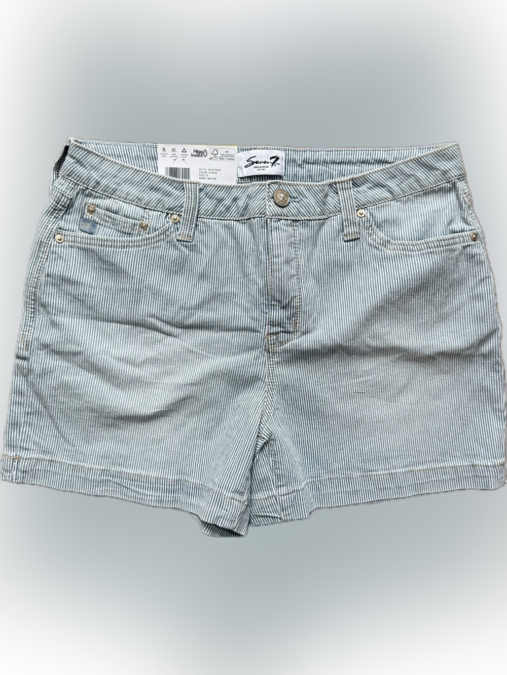 Seven7 Women's Light Blue Pinstripe Cotton Shorts